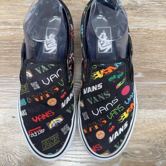 Vans Black Logo Slip On Classic Sneakers Women's Size 7.5 - Picture 2 of 5